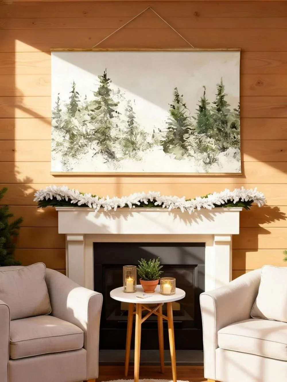 Extra Large Framed Winter Christmas Tree Wall Art Print, 36x54 Inches Decor